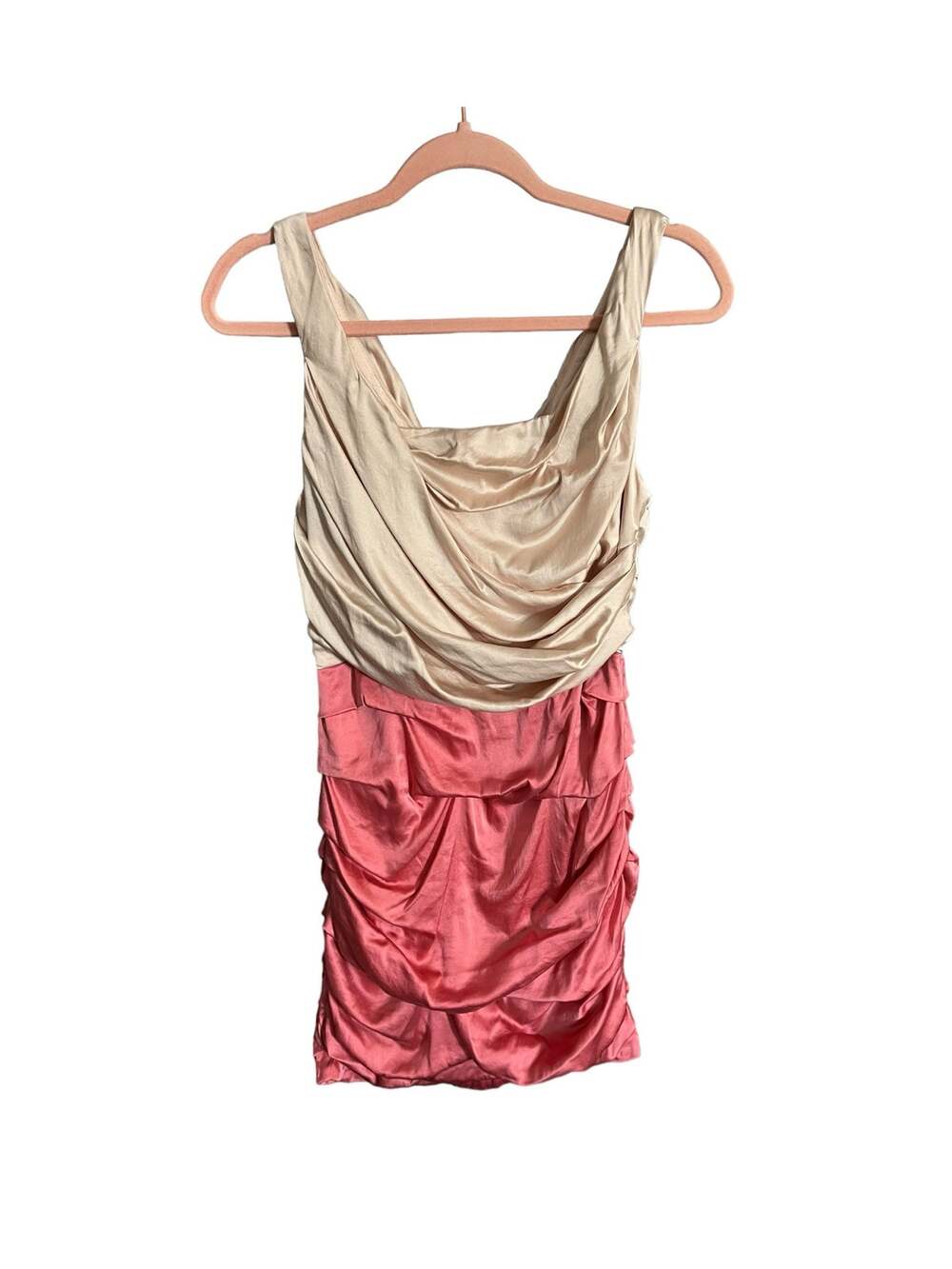 Express silk cream pink ruched tiered sleeveless dress zip up size 4